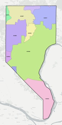 Pope County IL ZIP code boundaries map
