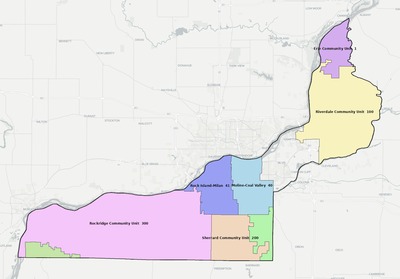 Rock Island County IL school district boundaries map