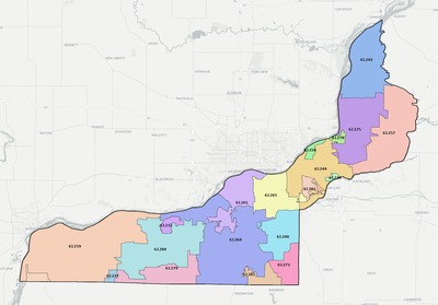 Rock Island County IL ZIP code boundaries map