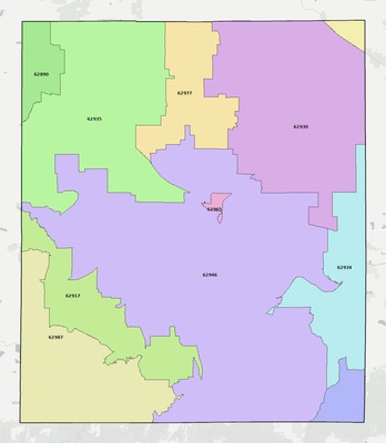 Saline County IL ZIP code boundaries map