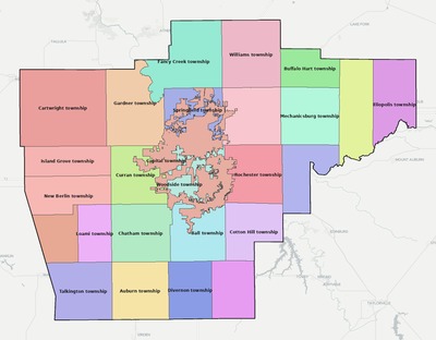 Sangamon County IL townships and subdivisions map