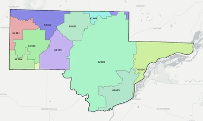 Schuyler County IL ZIP code boundaries map