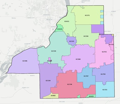 Tazewell County IL ZIP code boundaries map