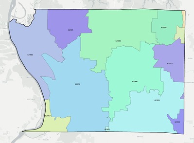 Union County IL ZIP code boundaries map
