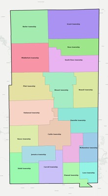 Vermilion County IL townships and subdivisions map