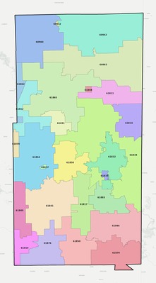 Vermilion County IL ZIP code boundaries map