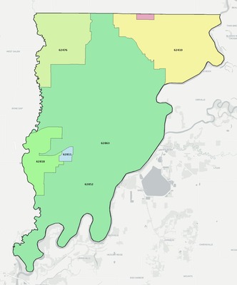 Wabash County IL ZIP code boundaries map