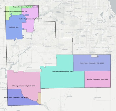 Will County IL school district boundaries map