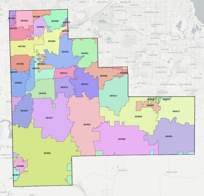 Will County IL ZIP code map preview
