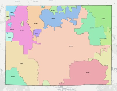 Williamson County IL ZIP code boundaries map