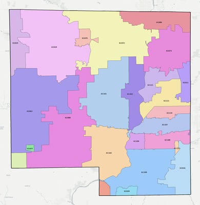 Winnebago County IL ZIP code boundaries map