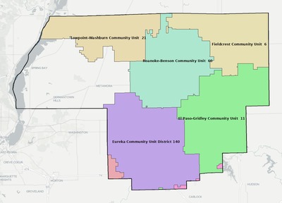 Woodford County IL school district boundaries map