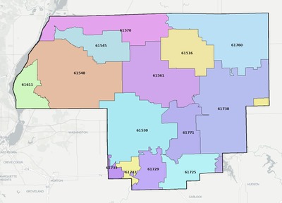 Woodford County IL ZIP code boundaries map