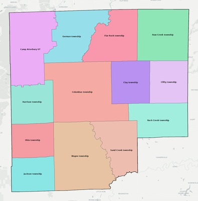 Bartholomew County IN townships and subdivisions map