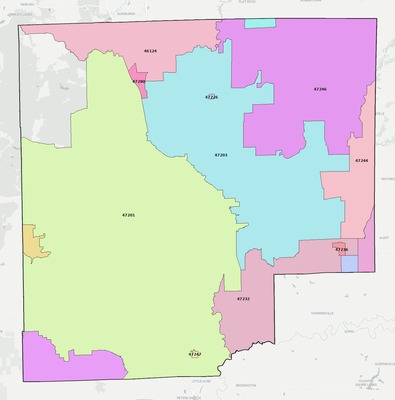 Bartholomew County IN ZIP code boundaries map