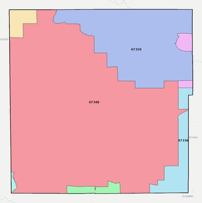 Blackford County IN ZIP code boundaries map