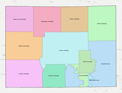 Boone County IN townships and subdivisions map