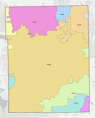 Brown County IN ZIP code boundaries map