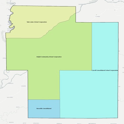 Carroll County IN school district boundaries map