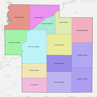 Carroll County IN townships and subdivisions map