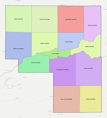 Cass County IN townships and subdivisions map