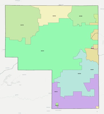 Cass County IN ZIP code boundaries map