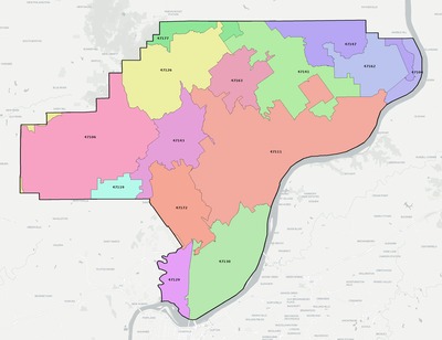 Clark County IN ZIP code boundaries map