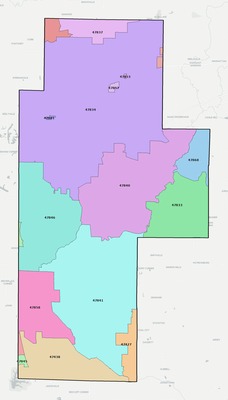 Clay County IN ZIP code boundaries map