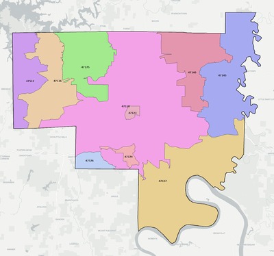 Crawford County IN ZIP code boundaries map
