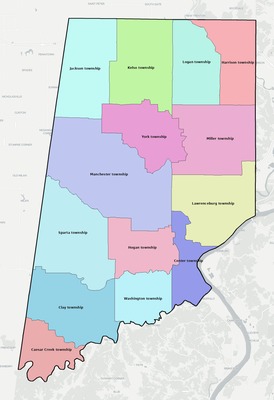 Dearborn County IN townships and subdivisions map