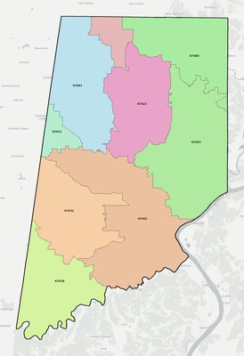 Dearborn County IN ZIP code boundaries map