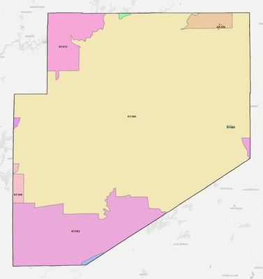 Decatur County IN ZIP code boundaries map
