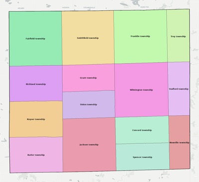 DeKalb County IN townships and subdivisions map