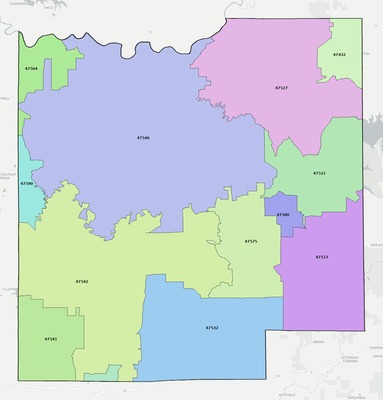 Dubois County IN ZIP code boundaries map