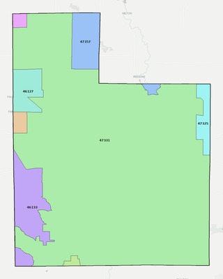 Fayette County IN ZIP code boundaries map