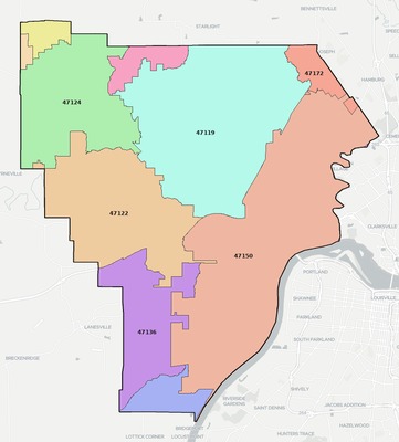 Floyd County IN ZIP code boundaries map