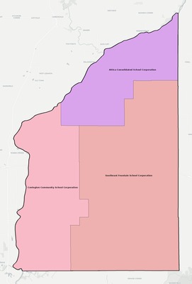 Fountain County IN school district boundaries map