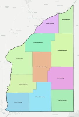 Fountain County IN townships and subdivisions map