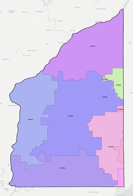 Fountain County IN ZIP code boundaries map