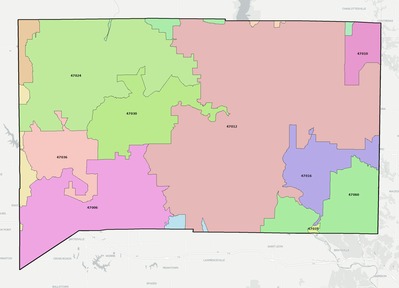 Franklin County IN ZIP code boundaries map