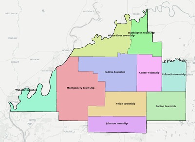 Gibson County IN townships and subdivisions map