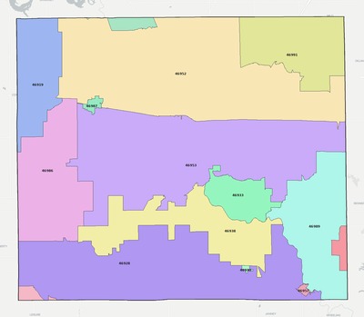 Grant County IN ZIP code boundaries map