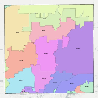 Hamilton County IN ZIP code boundaries map