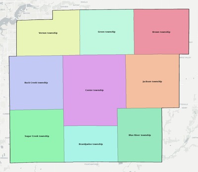Hancock County IN townships and subdivisions map