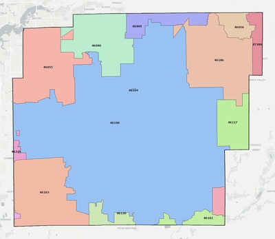Hancock County IN ZIP code boundaries map