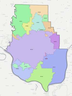 Harrison County IN ZIP code boundaries map