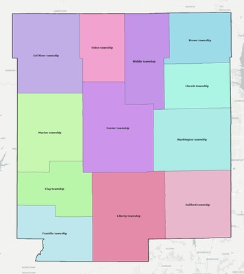 Hendricks County IN townships and subdivisions map