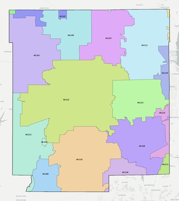 Hendricks County IN ZIP code boundaries map