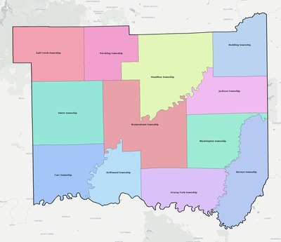 Jackson County IN townships and subdivisions map