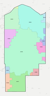 Jasper County IN ZIP code boundaries map
